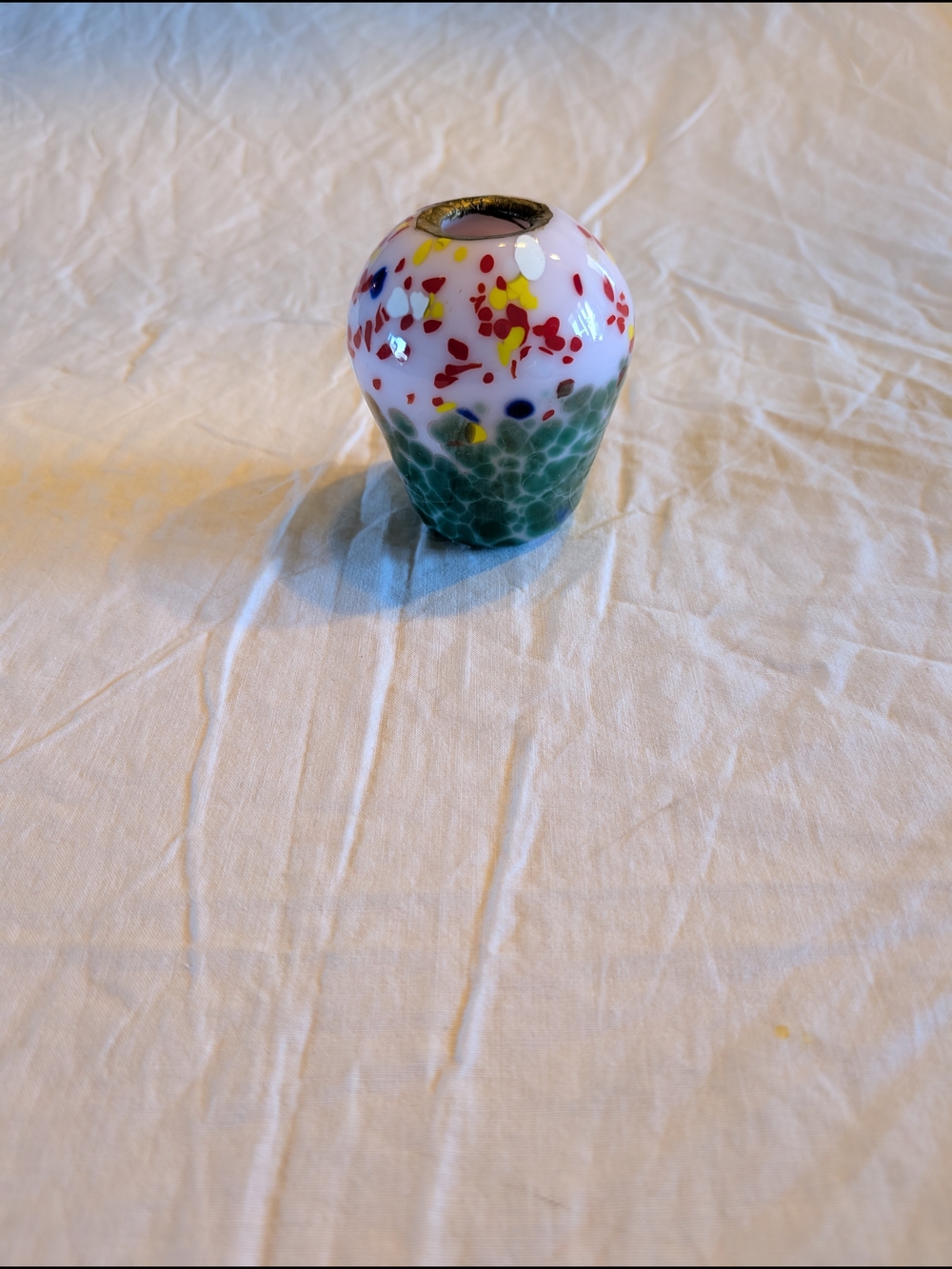 2/60$ Vintage Green & Pink Speckled Art Glass Vase